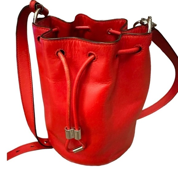 Alexander Wang Alpha Red Leather Bucket Bag Silver stud Designer Purse One Size - Picture 12 of 16